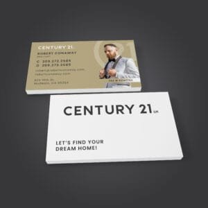 Century 21 business cards with pre-made designs, matte or gloss finish.